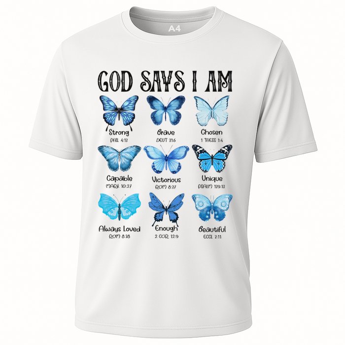 God Says I Am Butterfly Christian Religious Cooling Performance Crew T-Shirt