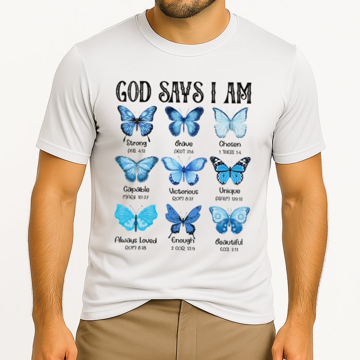 God Says I Am Butterfly Christian Religious Cooling Performance Crew T-Shirt