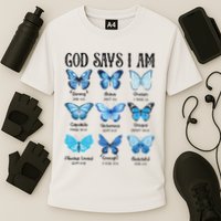 God Says I Am Butterfly Christian Religious Cooling Performance Crew T-Shirt