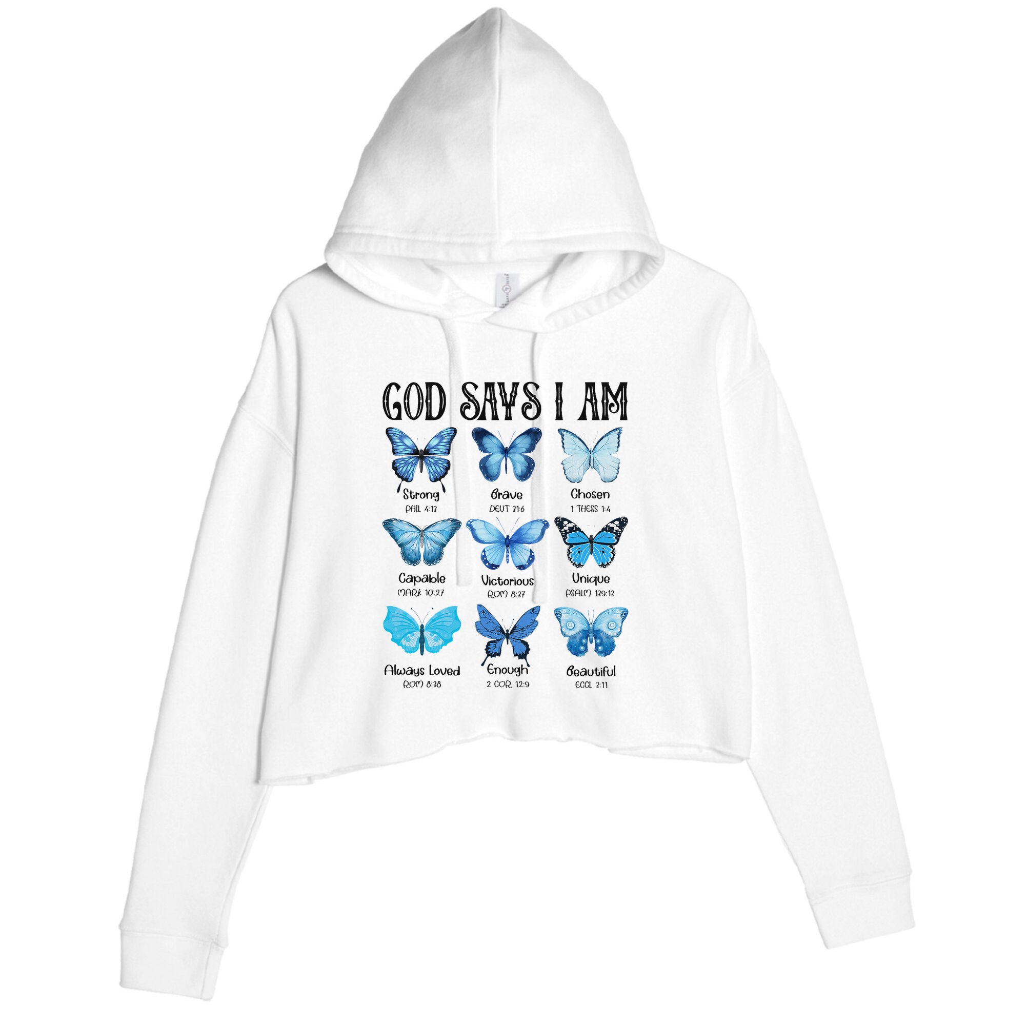 God Says I Am Butterfly Christian Religious Crop Fleece Hoodie