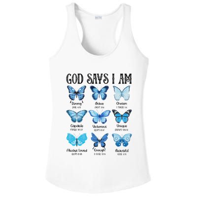 God Says I Am Butterfly Christian Religious Ladies PosiCharge Competitor Racerback Tank