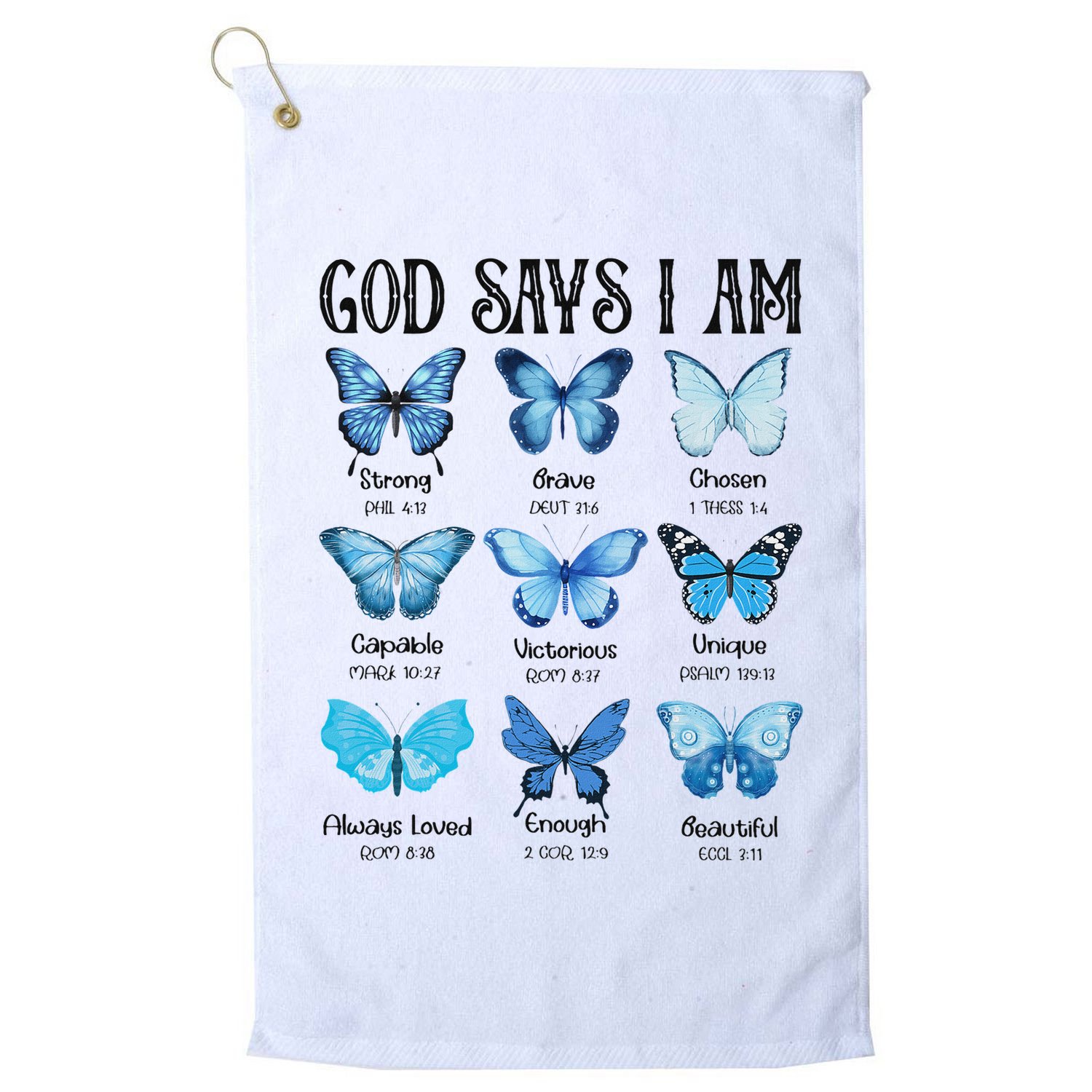 God Says I Am Butterfly Christian Religious Golf Towel