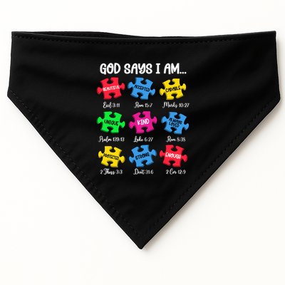 God Says I Am Bible Verses Christian Autism Awareness Puzzle USA-Made Doggie Bandana
