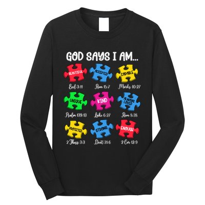 God Says I Am Bible Verses Christian Autism Awareness Puzzle Long Sleeve Shirt