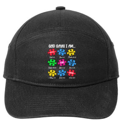 God Says I Am Bible Verses Christian Autism Awareness Puzzle 7-Panel Snapback Hat