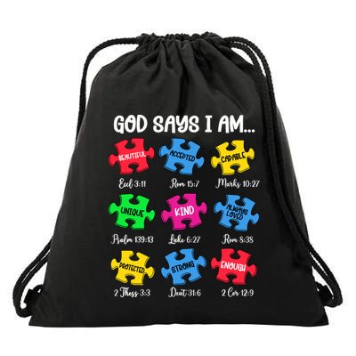 God Says I Am Bible Verses Christian Autism Awareness Puzzle Drawstring Bag