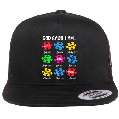 God Says I Am Bible Verses Christian Autism Awareness Puzzle Flatbill Hat