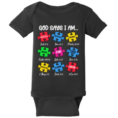 God Says I Am Bible Verses Christian Autism Awareness Puzzle Baby Bodysuit