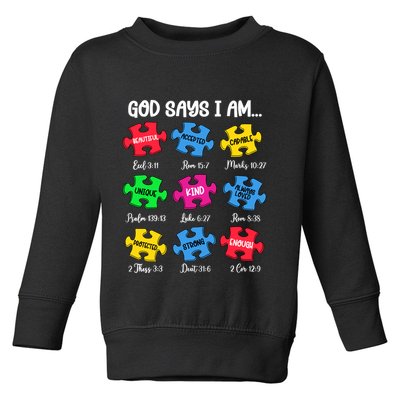 God Says I Am Bible Verses Christian Autism Awareness Puzzle Toddler Sweatshirt