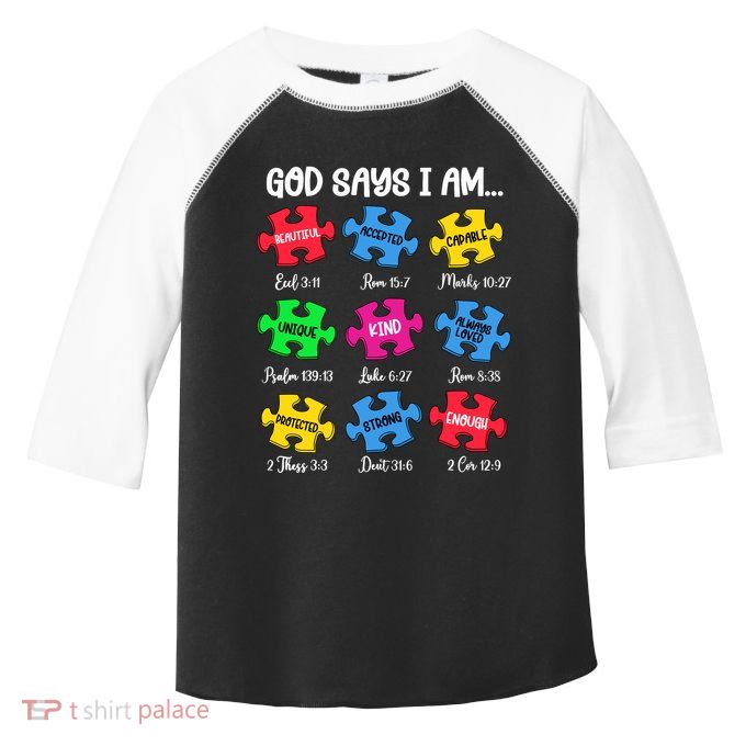 God Says I Am Bible Verses Christian Autism Awareness Puzzle Toddler Fine Jersey T-Shirt