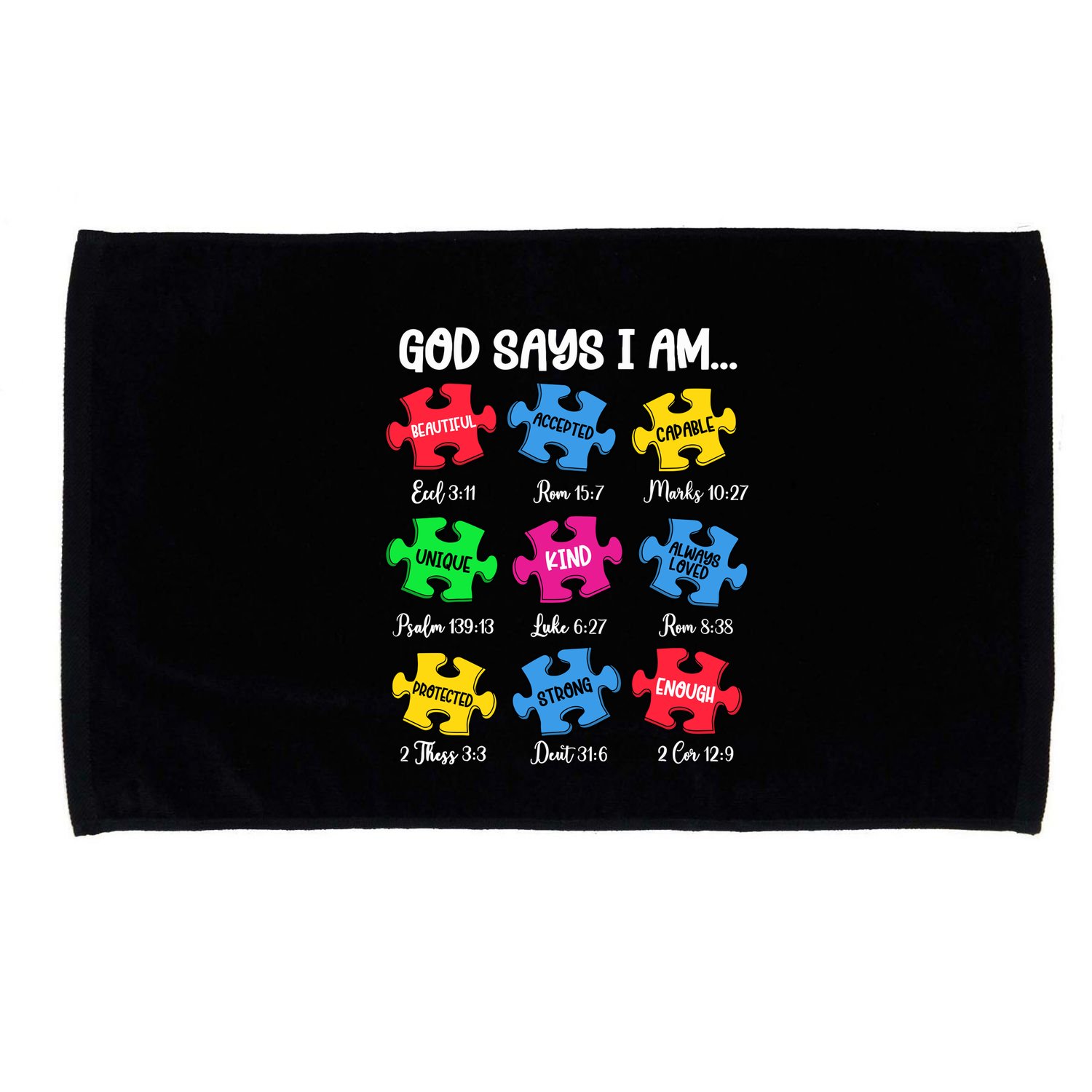 God Says I Am Bible Verses Christian Autism Awareness Puzzle Microfiber Hand Towel