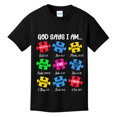 God Says I Am Bible Verses Christian Autism Awareness Puzzle Kids T-Shirt