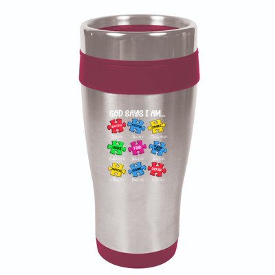 God Says I Am Bible Verses Christian Autism Awareness Puzzle 16oz Travel Tumbler