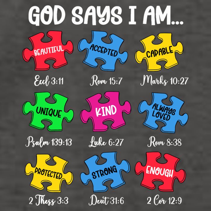 God Says I Am Bible Verses Christian Autism Awareness Puzzle Vector Backpack