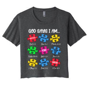 God Says I Am Bible Verses Christian Autism Awareness Puzzle Women's Crop Top Tee