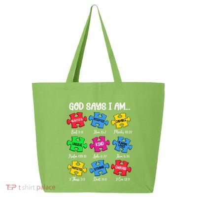 God Says I Am Bible Verses Christian Autism Awareness Puzzle 25L Jumbo Tote