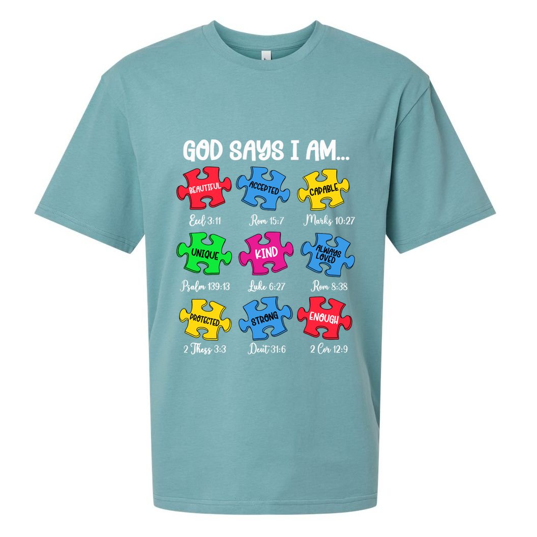 God Says I Am Bible Verses Christian Autism Awareness Puzzle Sueded Cloud Jersey T-Shirt