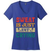 Gym Sweat Is Just Fat Crying Retro Vintage Workout Gift Women's V-Neck T-Shirt