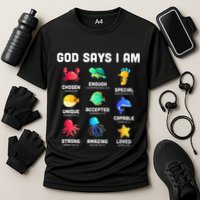 God Says I Am Sea Animals Ocean Christian Funny Cooling Performance Crew T-Shirt