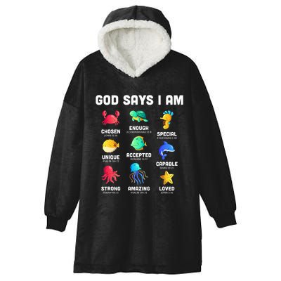 God Says I Am Sea Animals Ocean Christian Funny Hooded Wearable Blanket
