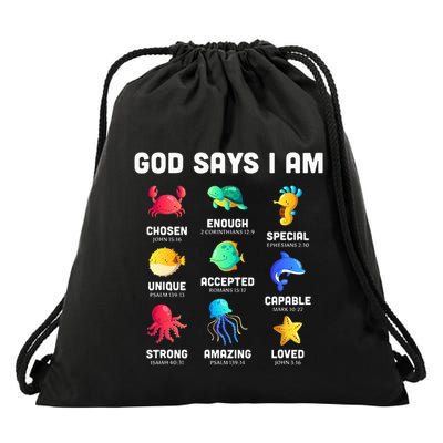 God Says I Am Sea Animals Ocean Christian Funny Drawstring Bag