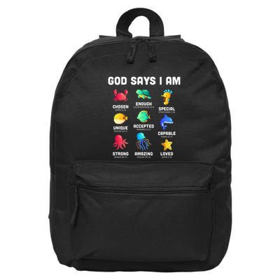 God Says I Am Sea Animals Ocean Christian Funny 16 in Basic Backpack