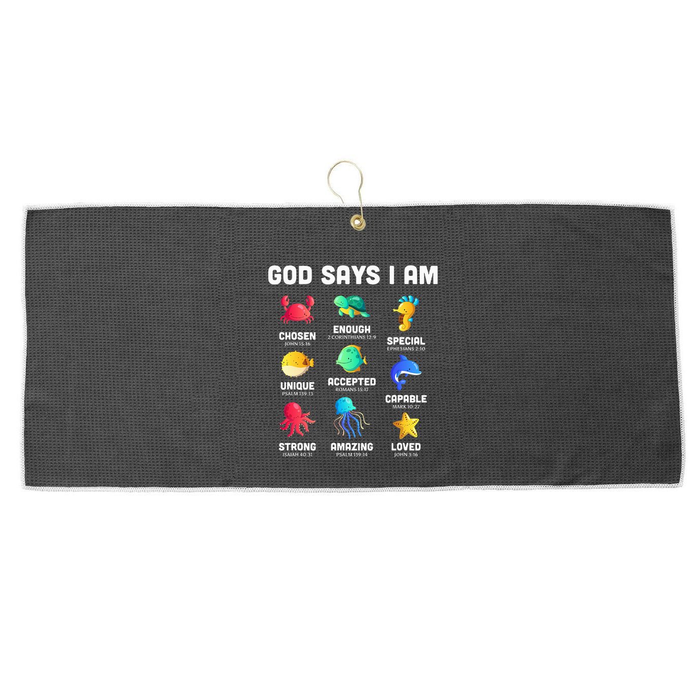 God Says I Am Sea Animals Ocean Christian Funny Large Microfiber Waffle Golf Towel