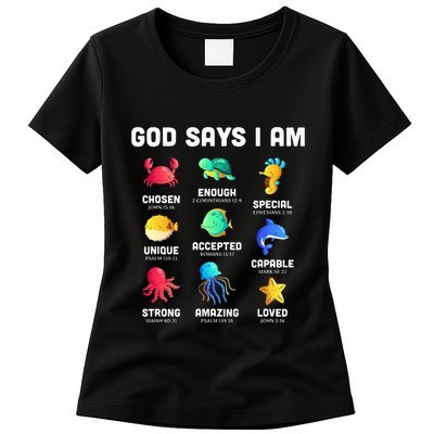 God Says I Am Sea Animals Ocean Christian Funny Womens T-Shirt