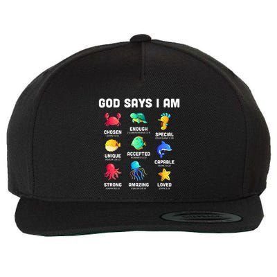 God Says I Am Sea Animals Ocean Christian Funny Wool Snapback Cap