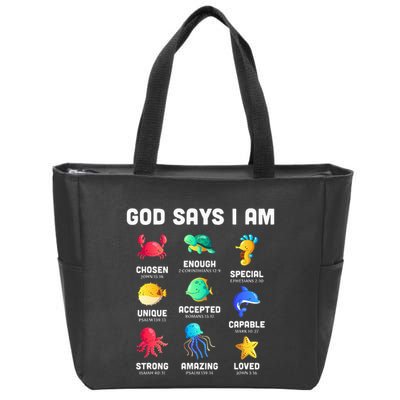 God Says I Am Sea Animals Ocean Christian Funny Zip Tote Bag