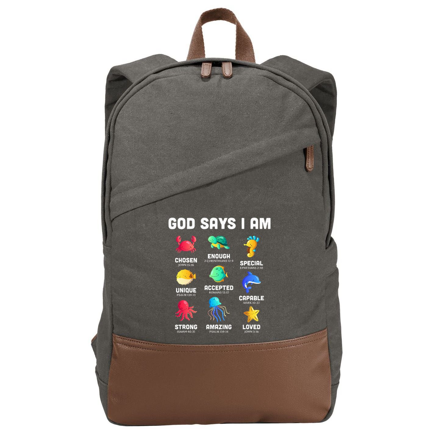 God Says I Am Sea Animals Ocean Christian Funny Cotton Canvas Backpack