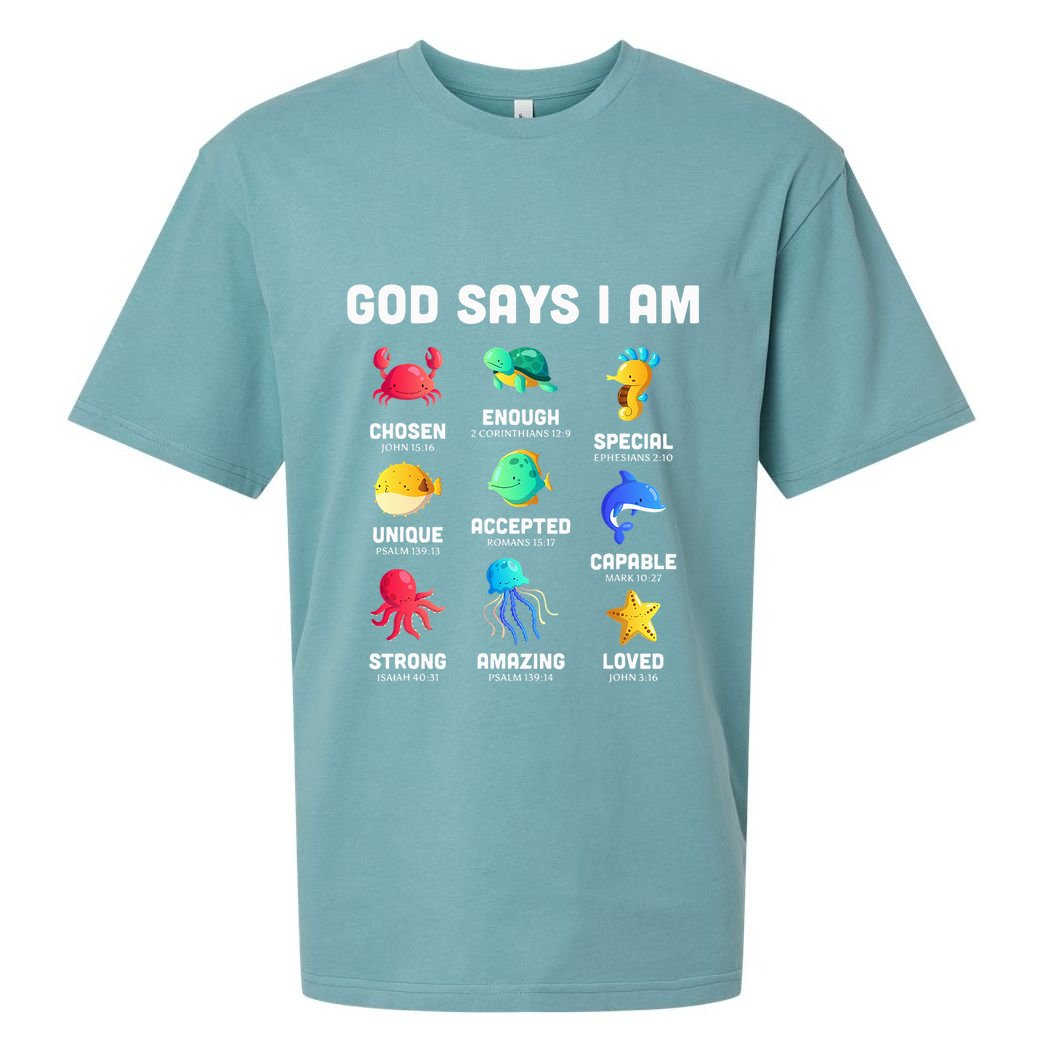 God Says I Am Sea Animals Ocean Christian Funny Sueded Cloud Jersey T-Shirt