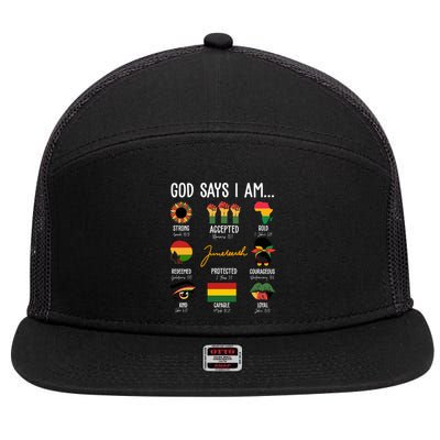 God Says I Am Celebrating Black Freedom 1865 Juneteenth 7 Panel Mesh Trucker Snapback Hat
