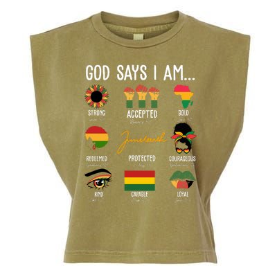 God Says I Am Celebrating Black Freedom 1865 Juneteenth Garment-Dyed Women's Muscle Tee