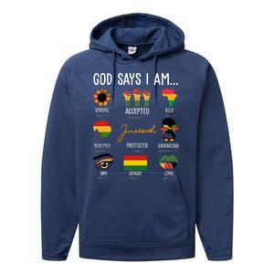 God Says I Am Celebrating Black Freedom 1865 Juneteenth Performance Fleece Hoodie