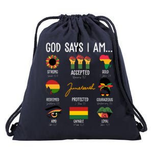 God Says I Am Celebrating Black Freedom 1865 Juneteenth Drawstring Bag