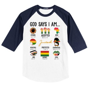 God Says I Am Celebrating Black Freedom 1865 Juneteenth Baseball Sleeve Shirt