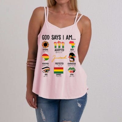 God Says I Am Celebrating Black Freedom 1865 Juneteenth Women's Strappy Tank