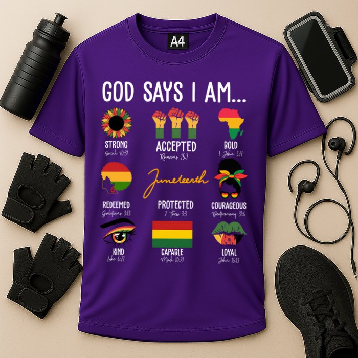 God Says I Am Celebrating Black Freedom 1865 Juneteenth Cooling Performance Crew T-Shirt