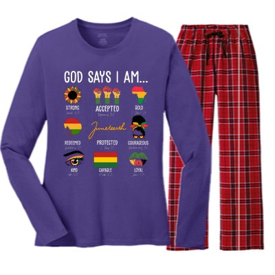 God Says I Am Celebrating Black Freedom 1865 Juneteenth Women's Long Sleeve Flannel Pajama Set 