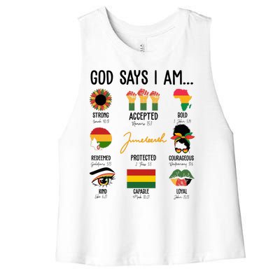 God Says I Am Celebrating Black Freedom 1865 Juneteenth Women's Racerback Cropped Tank