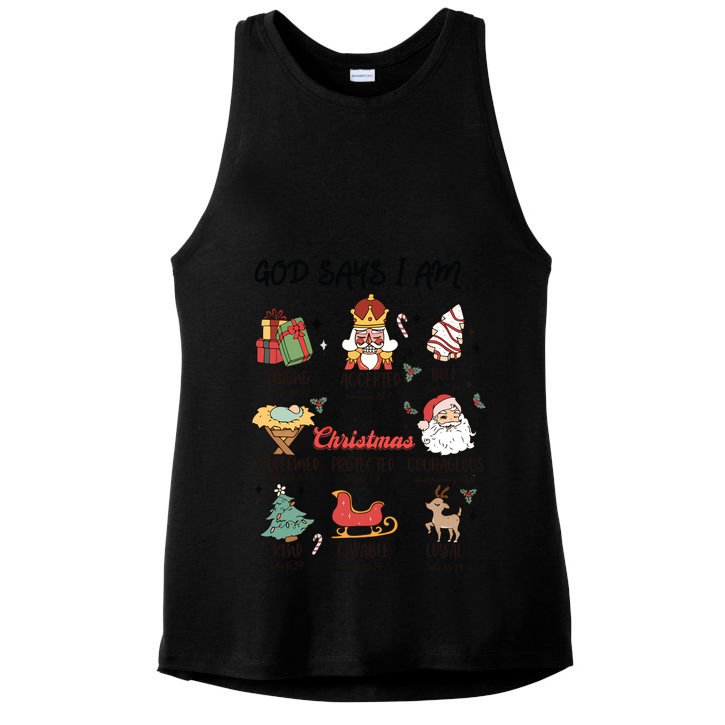 God Says I Am Christmas Bible Verse Turkey God Jesus Ladies PosiCharge Tri-Blend Wicking Tank