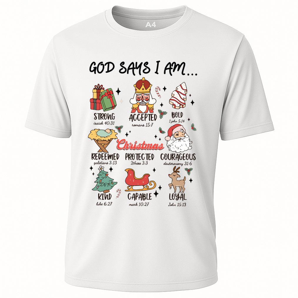 God Says I Am Christmas Bible Verse Turkey God Jesus Cooling Performance Crew T-Shirt