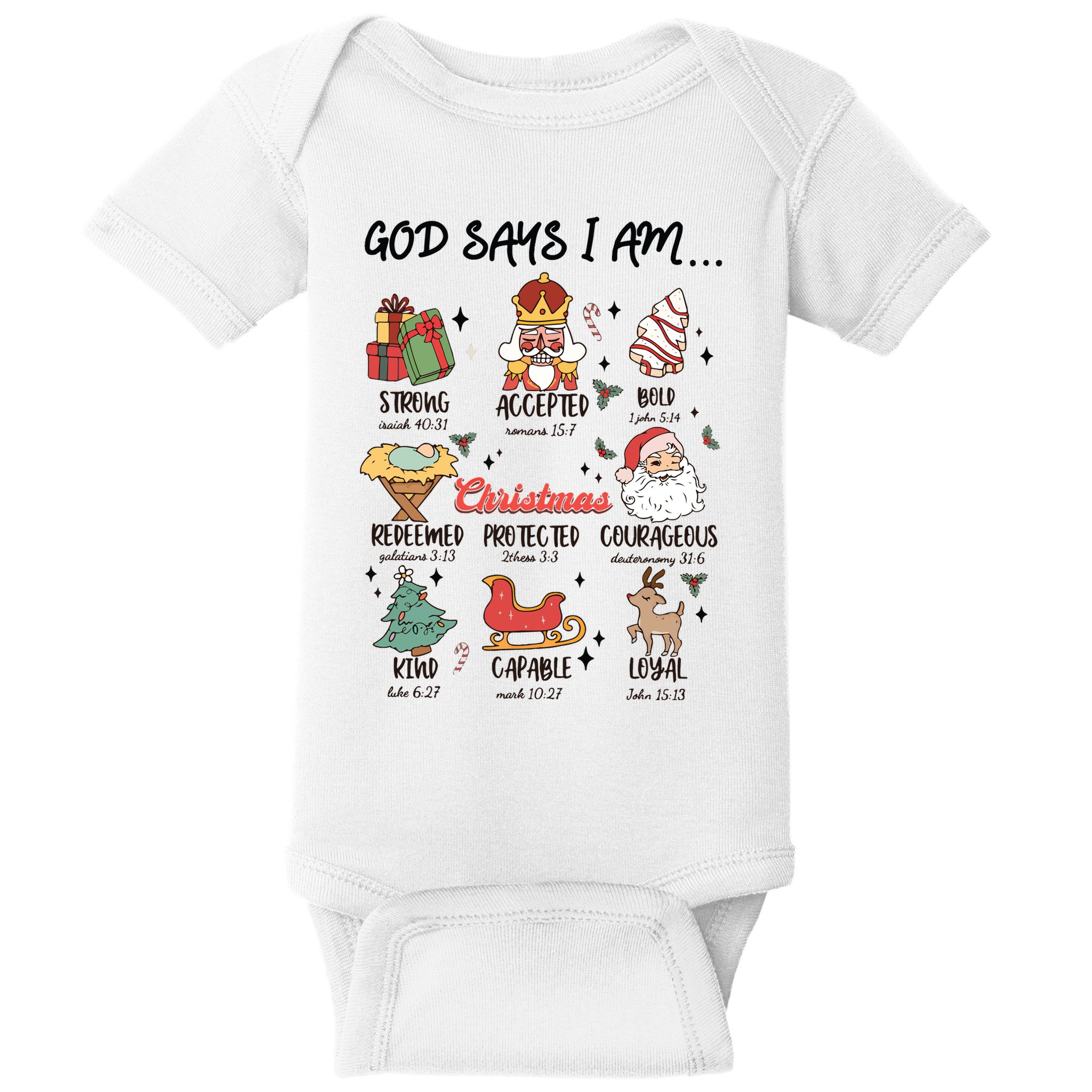 God Says I Am Christmas Bible Verse Turkey God Jesus Baby Bodysuit