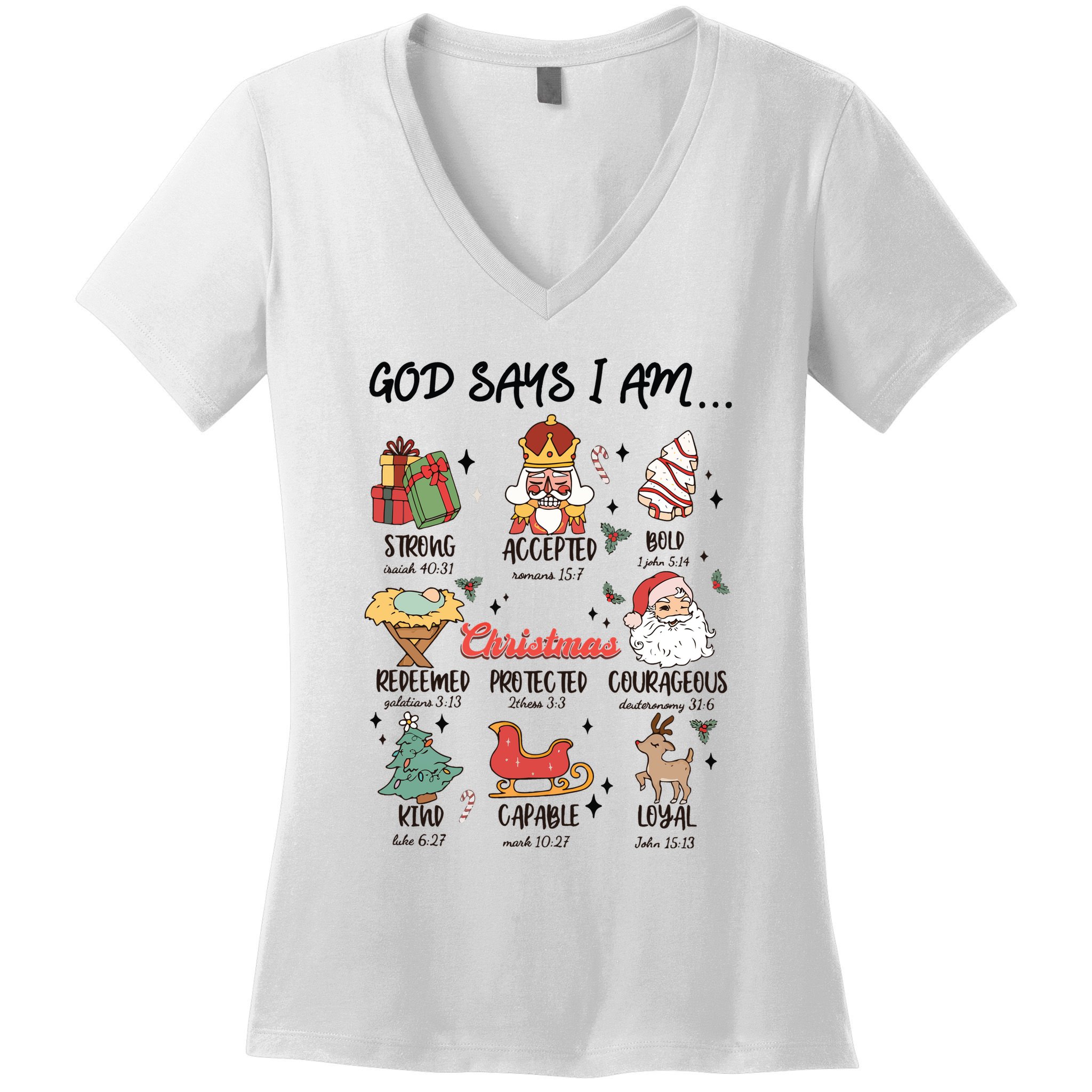 God Says I Am Christmas Bible Verse Turkey God Jesus Women's V-Neck T-Shirt