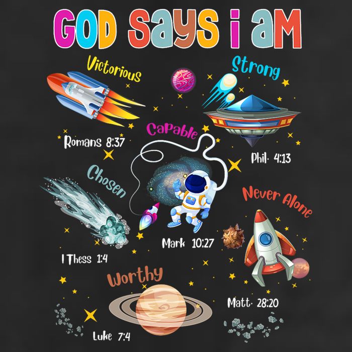 God Says I Am Cute Christian Outer Space 7 Panel Mesh Trucker Snapback Hat