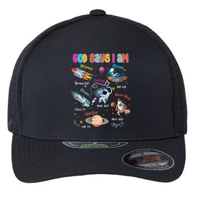 God Says I Am Cute Christian Outer Space Flexfit Unipanel Trucker Cap