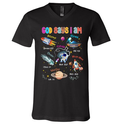 God Says I Am Cute Christian Outer Space V-Neck T-Shirt