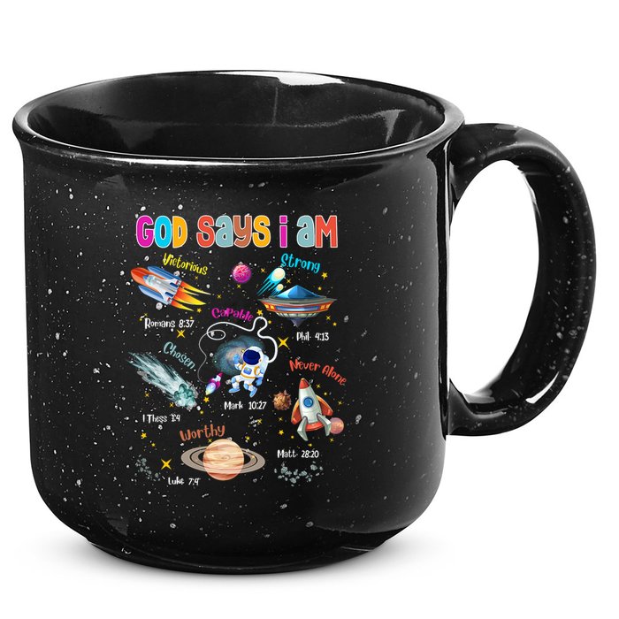 God Says I Am Cute Christian Outer Space 15oz Campfire Ceramic Mug