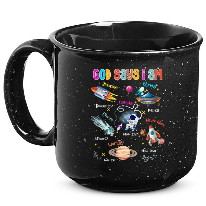God Says I Am Cute Christian Outer Space 15oz Campfire Ceramic Mug